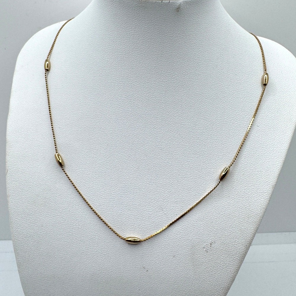 Avon Silken Bead Necklace Gold Tone Station Polished Oval Bead Chain 1980s